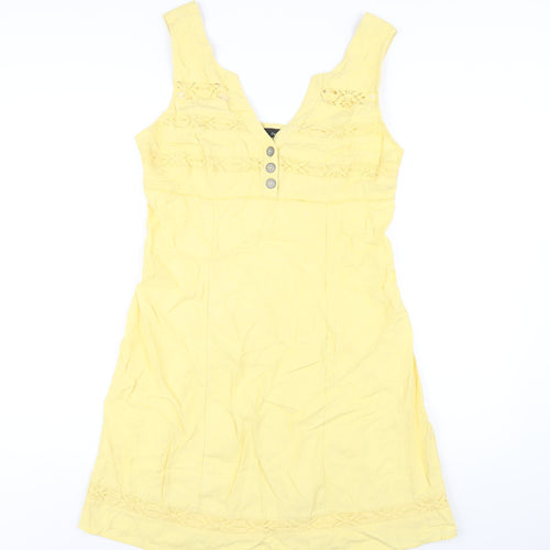 NEXT Womens Yellow Linen A-Line Size 12 V-Neck Button