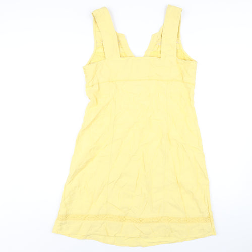 NEXT Womens Yellow Linen A-Line Size 12 V-Neck Button