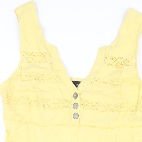 NEXT Womens Yellow Linen A-Line Size 12 V-Neck Button