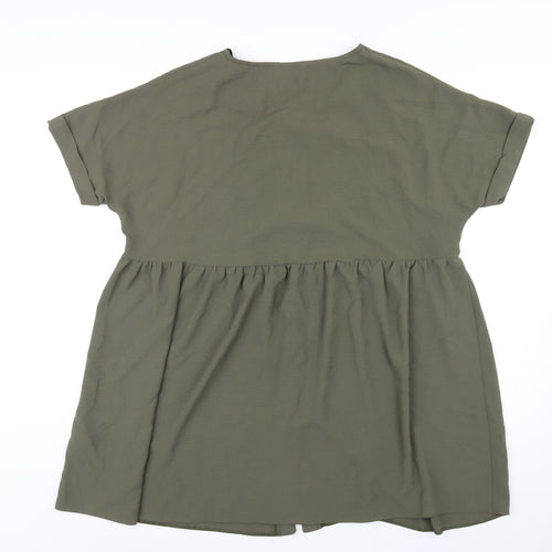 New Look Womens Green Polyester Trapeze & Swing Size 12 V-Neck Button