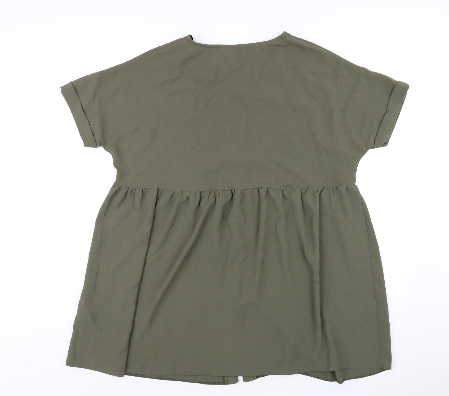 New Look Womens Green Polyester Trapeze & Swing Size 12 V-Neck Button