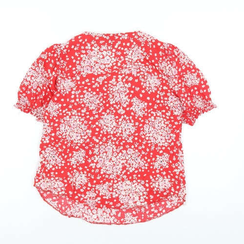 New Look Womens Red Floral Viscose Basic T-Shirt Size 10 V-Neck