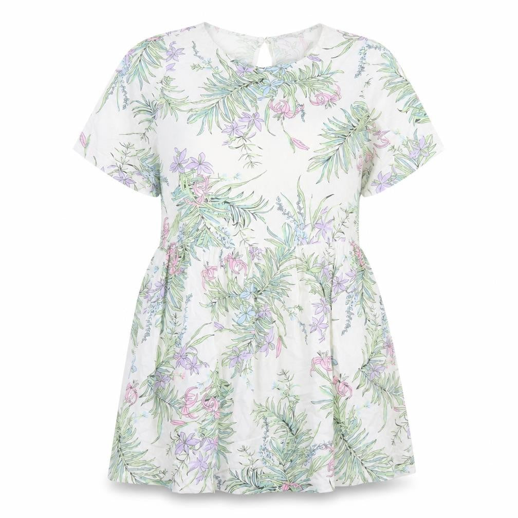 Front view of Marks & Spencer women’s white geometric cotton a-line, size UK 16, round neck button