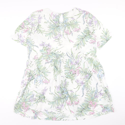 Marks and Spencer Womens White Geometric Cotton A-Line Size 16 Round Neck Button