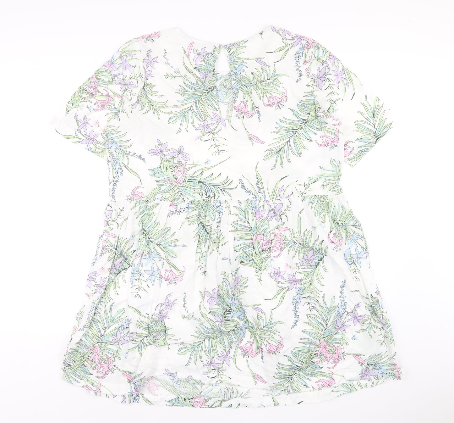 Marks and Spencer Womens White Geometric Cotton A-Line Size 16 Round Neck Button
