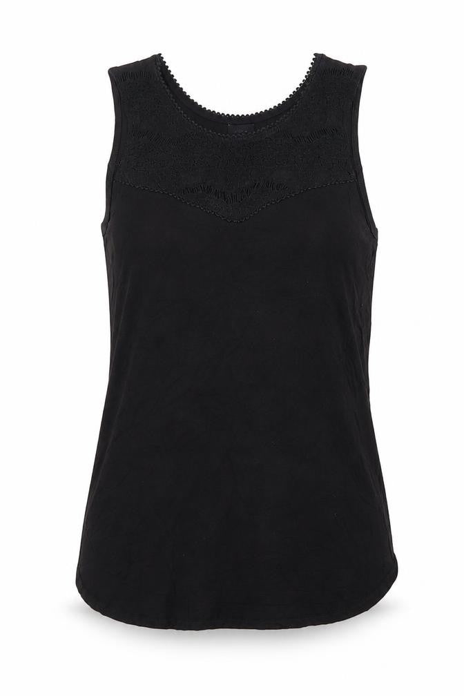 Front view of H&M women’s black viscose basic tank, size S, scoop neck