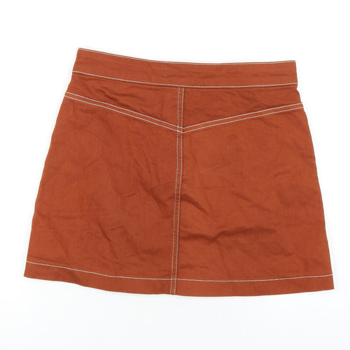 Zara Womens Brown Cotton A-Line Skirt Size M Zip