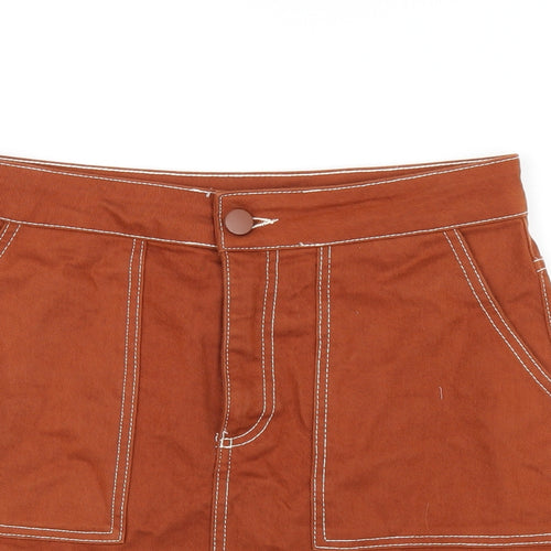 Zara Womens Brown Cotton A-Line Skirt Size M Zip
