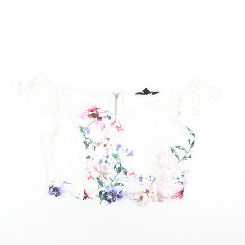 Lipsy Womens White Polyester Cropped T-Shirt Size 16 Off the Shoulder