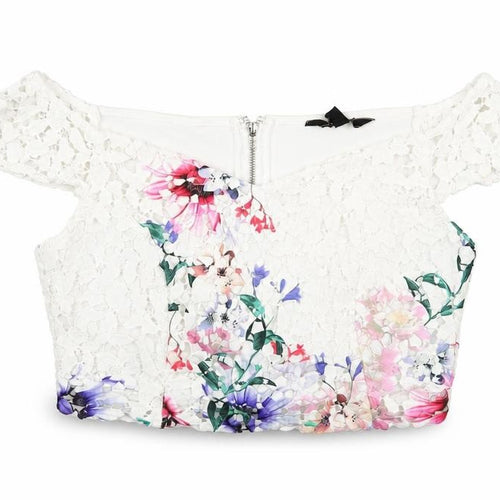 Lipsy Womens White Polyester Cropped T-Shirt Size 16 Off the Shoulder