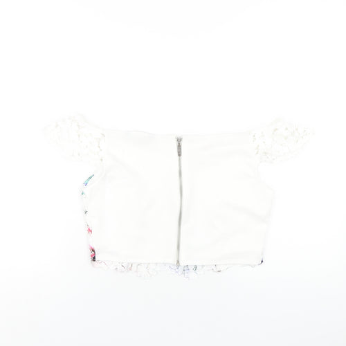 Lipsy Womens White Polyester Cropped T-Shirt Size 16 Off the Shoulder