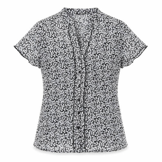 Front view of Wallis women’s black geometric polyester basic button-up, size UK 16, v-neck