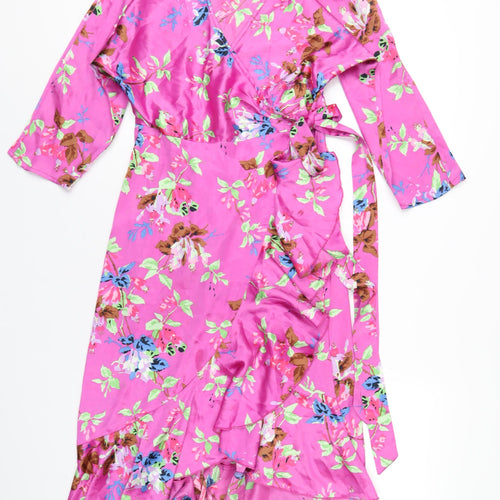 ASOS Womens Pink Geometric Polyester Wrap Dress Size 8 V-Neck Tie