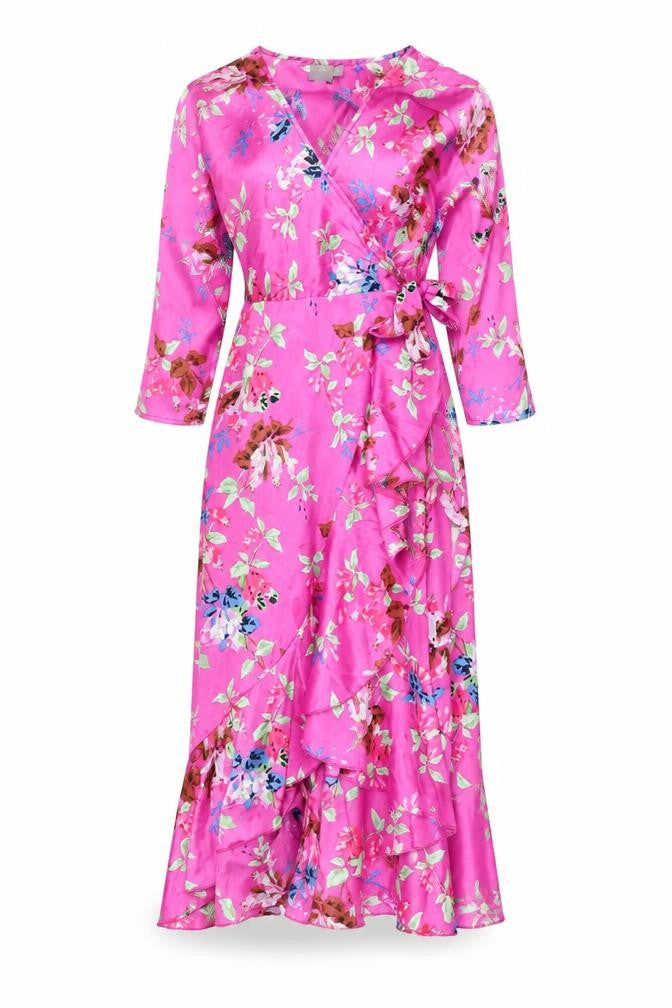 ASOS Womens Pink Geometric Polyester Wrap Dress Size 8 V-Neck Tie