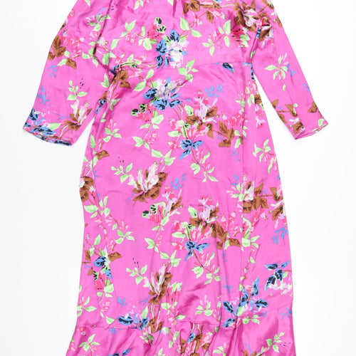 ASOS Womens Pink Geometric Polyester Wrap Dress Size 8 V-Neck Tie