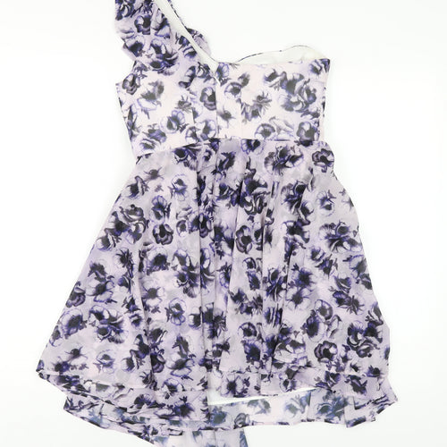 Topshop Womens Purple Geometric Polyester A-Line Size 10 One Shoulder Zip