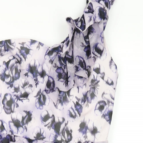 Topshop Womens Purple Geometric Polyester A-Line Size 10 One Shoulder Zip