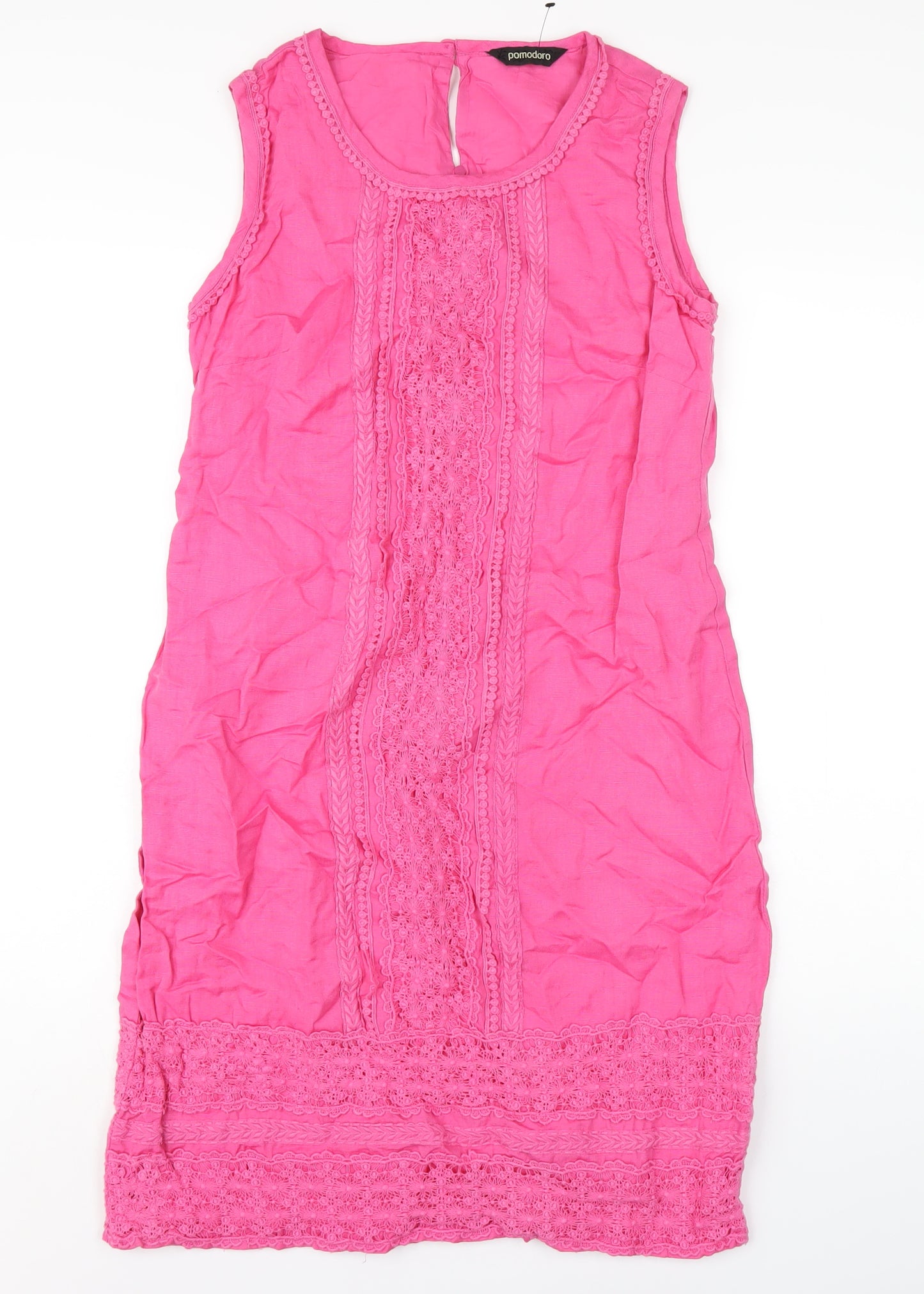 Pomodoro Womens Pink Cotton A-Line Size 12 Round Neck Zip