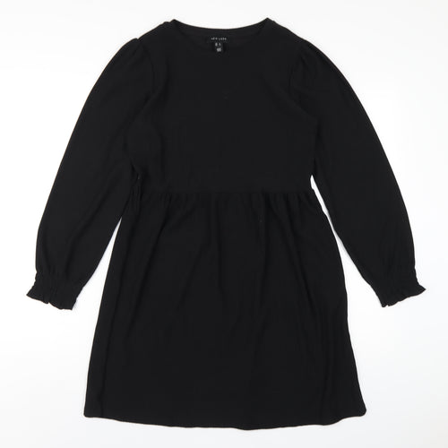 New Look Womens Black Polyester A-Line Size 8 Round Neck Pullover