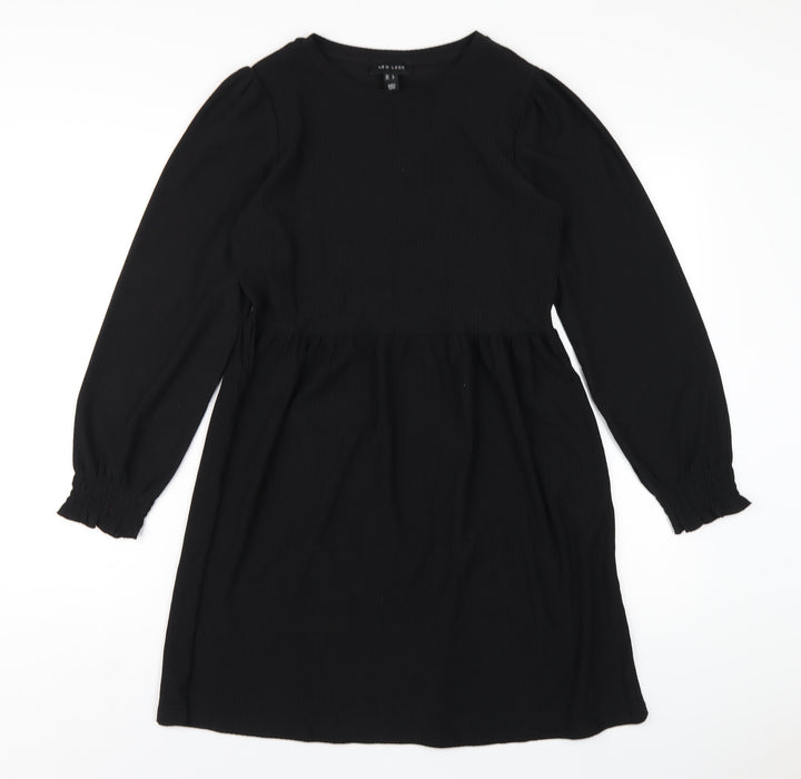 New Look Womens Black Polyester A-Line Size 8 Round Neck Pullover