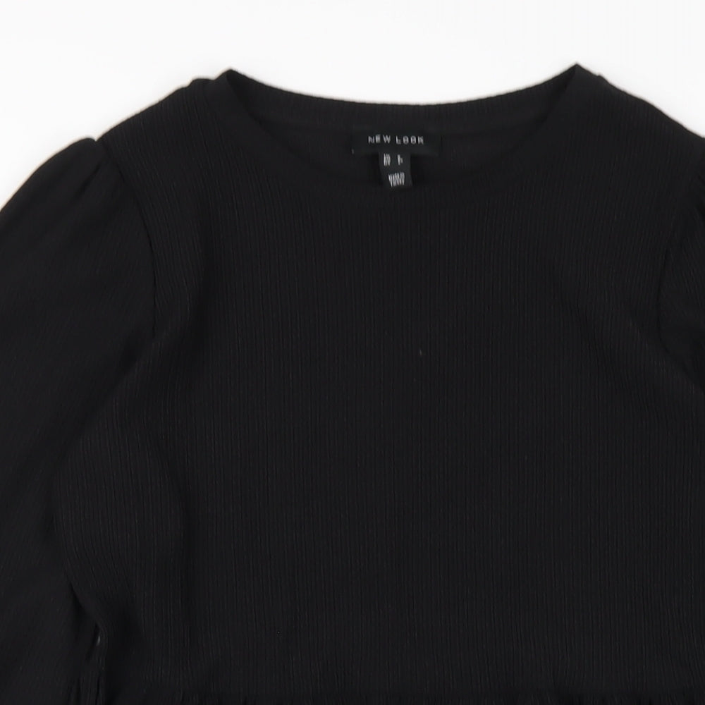 New Look Womens Black Polyester A-Line Size 8 Round Neck Pullover