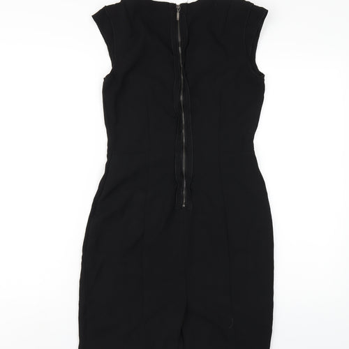 H&M Womens Black Polyester Pencil Dress Size 8 V-Neck Zip