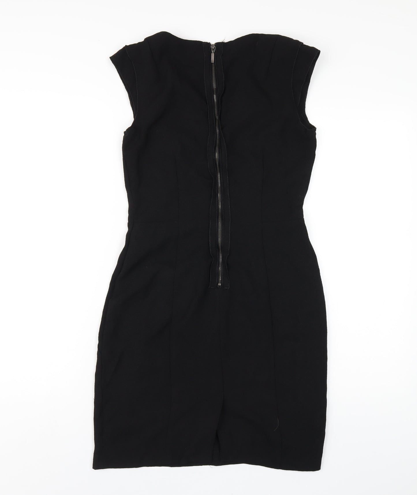 H&M Womens Black Polyester Pencil Dress Size 8 V-Neck Zip
