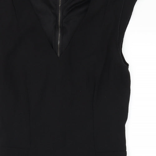 H&M Womens Black Polyester Pencil Dress Size 8 V-Neck Zip