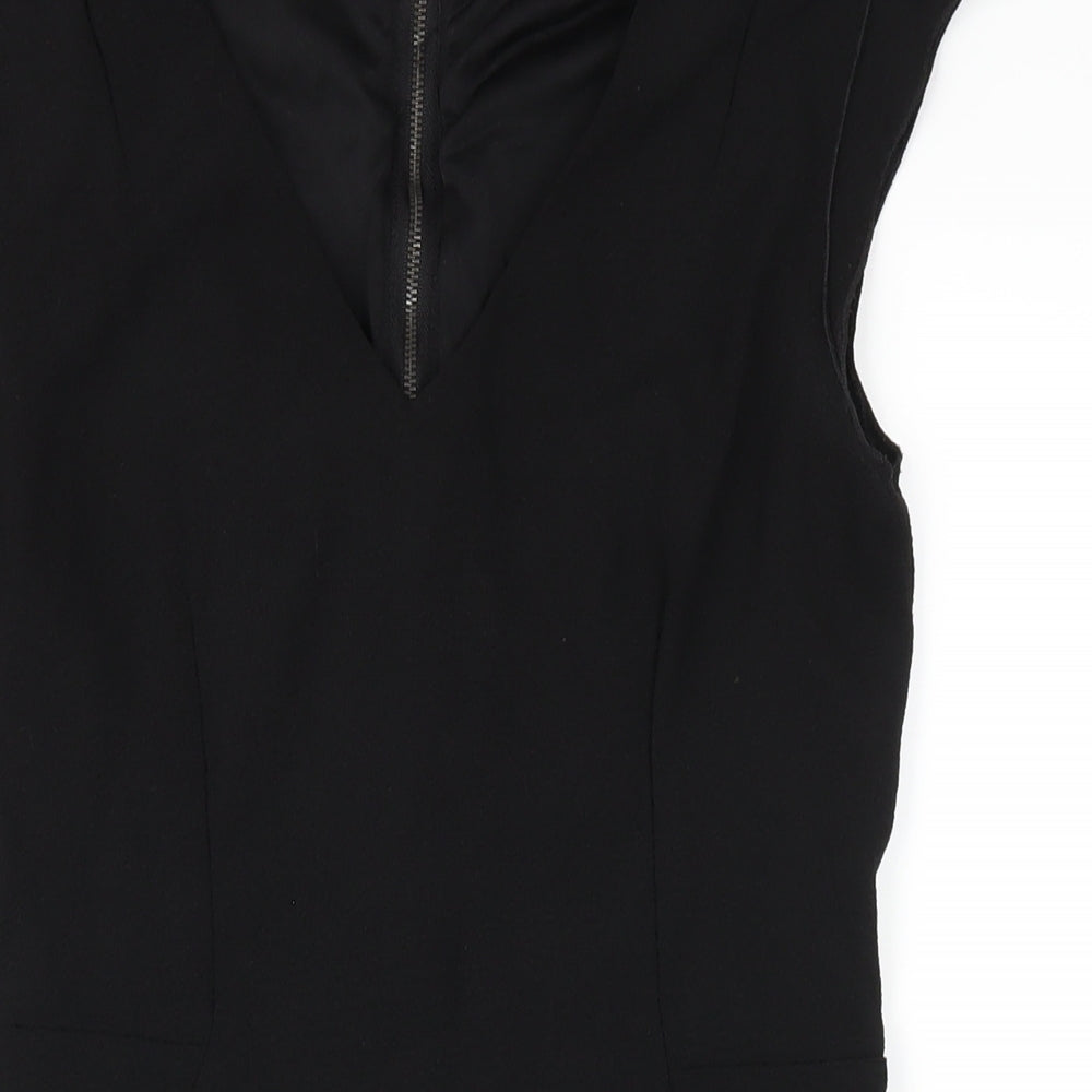 H&M Womens Black Polyester Pencil Dress Size 8 V-Neck Zip
