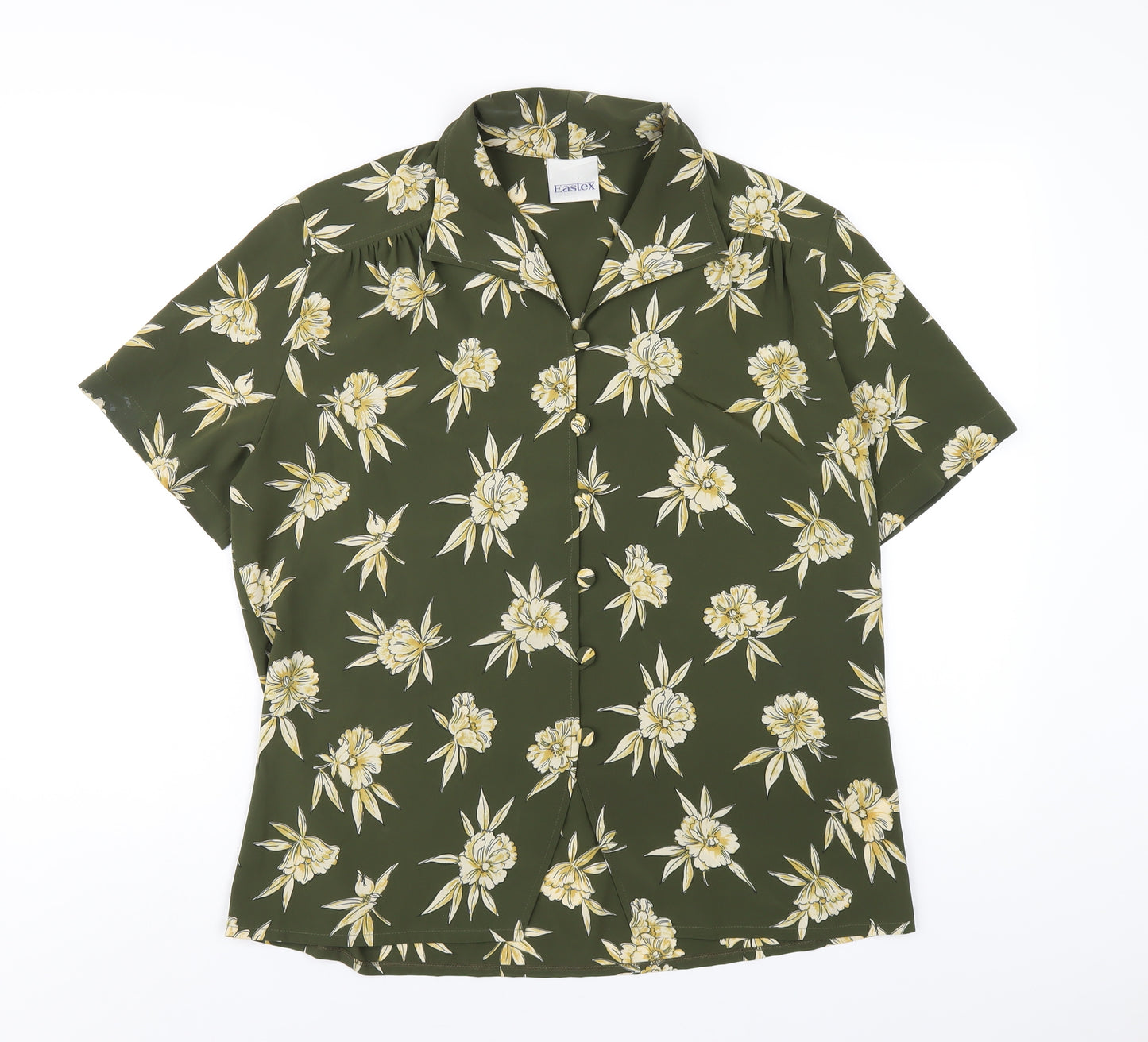 Eastex Womens Green Floral Polyester Basic Button-Up Size 14 Collared