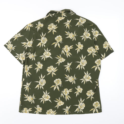 Eastex Womens Green Floral Polyester Basic Button-Up Size 14 Collared