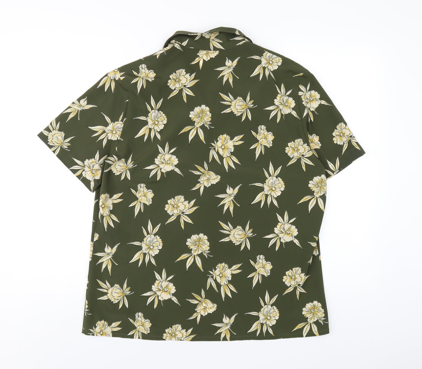 Eastex Womens Green Floral Polyester Basic Button-Up Size 14 Collared