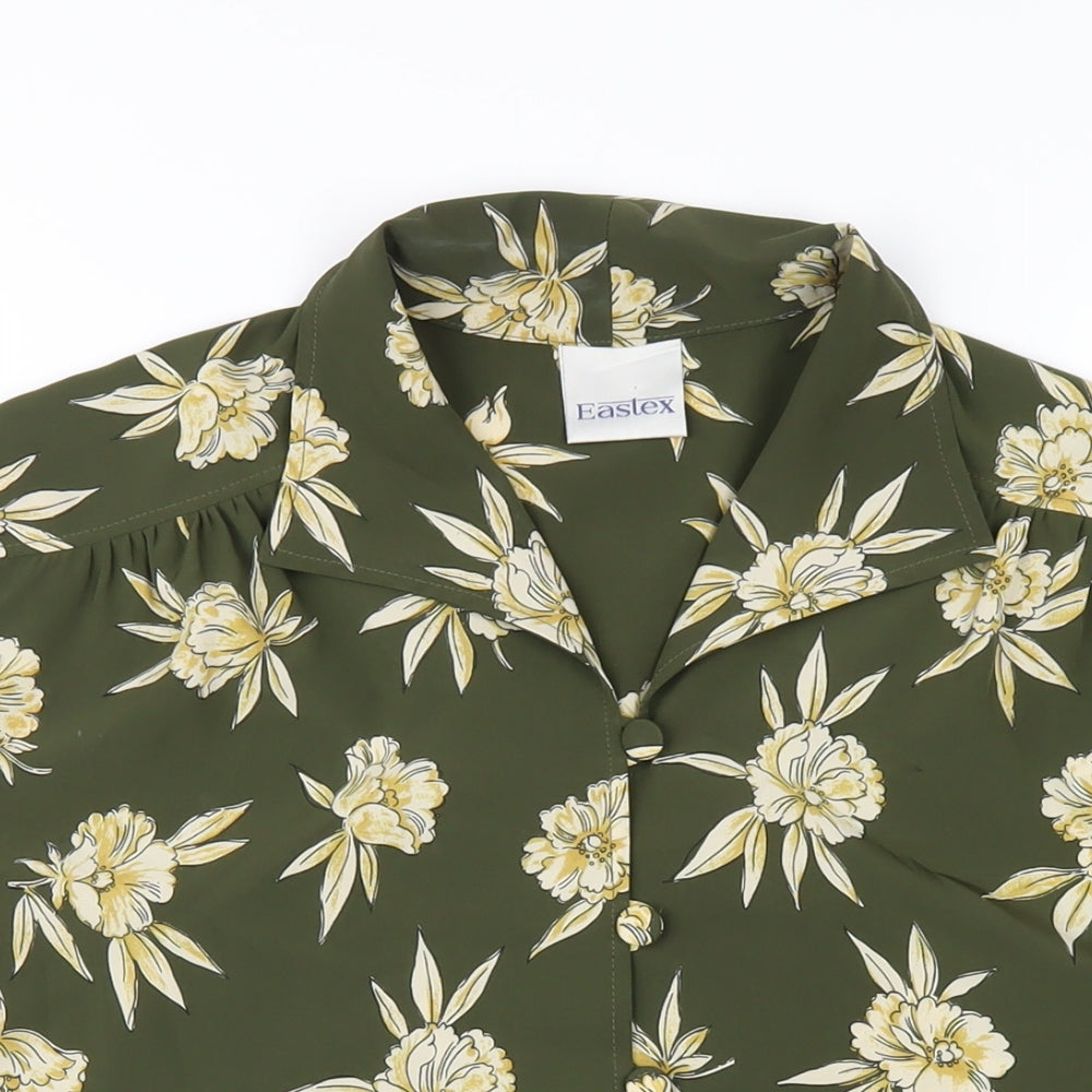 Eastex Womens Green Floral Polyester Basic Button-Up Size 14 Collared