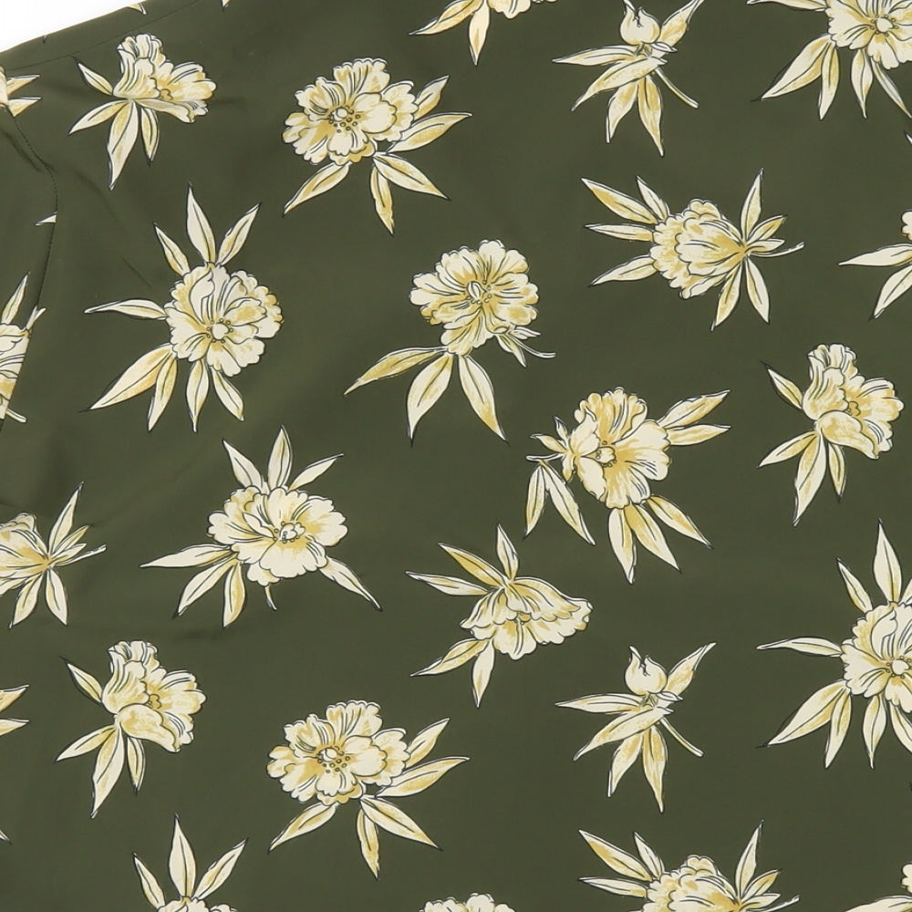 Eastex Womens Green Floral Polyester Basic Button-Up Size 14 Collared