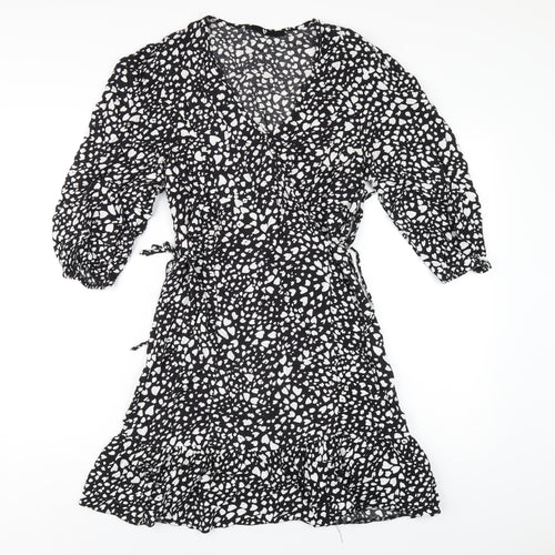 Very Womens Black Geometric Viscose A-Line Size 10 V-Neck Pullover