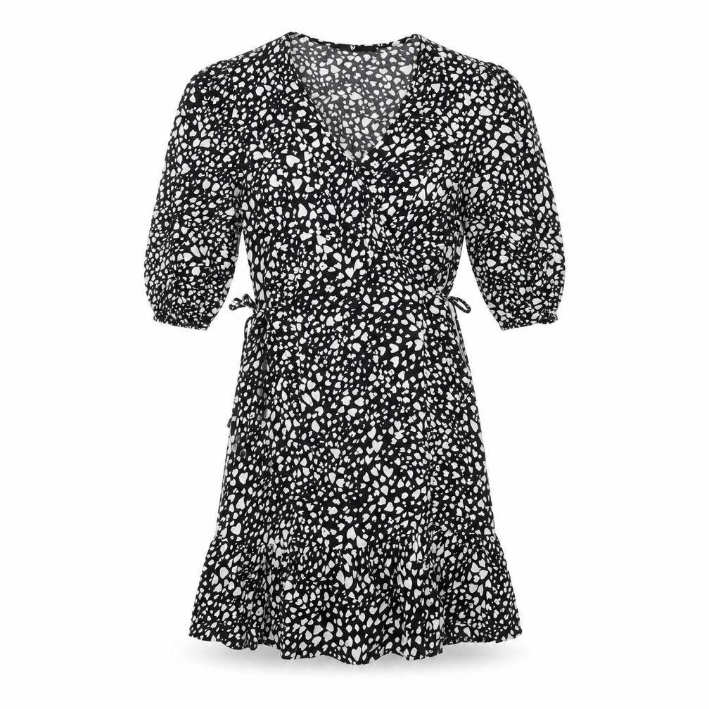 Front view of Very women’s black geometric viscose a-line, size UK 10, v-neck pullover