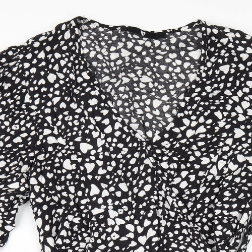 Very Womens Black Geometric Viscose A-Line Size 10 V-Neck Pullover