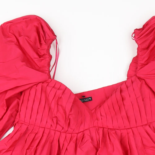 Zara Womens Pink Polyester Trapeze & Swing Size XS V-Neck Zip