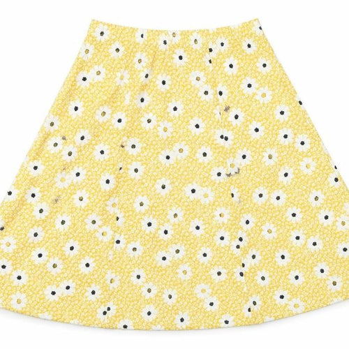 Damart Womens Yellow Floral Polyester A-Line Skirt Size 16
