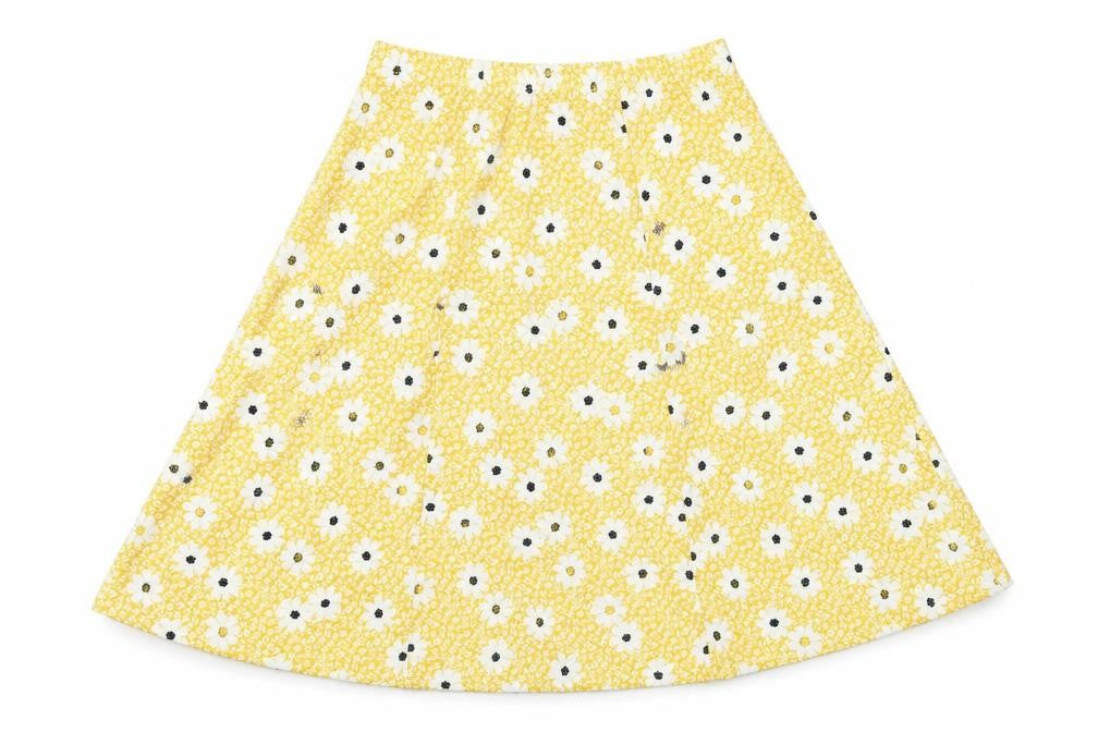 Damart Womens Yellow Floral Polyester A-Line Skirt Size 16