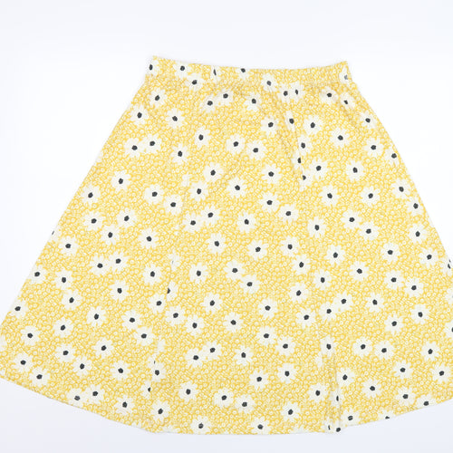 Damart Womens Yellow Floral Polyester A-Line Skirt Size 16