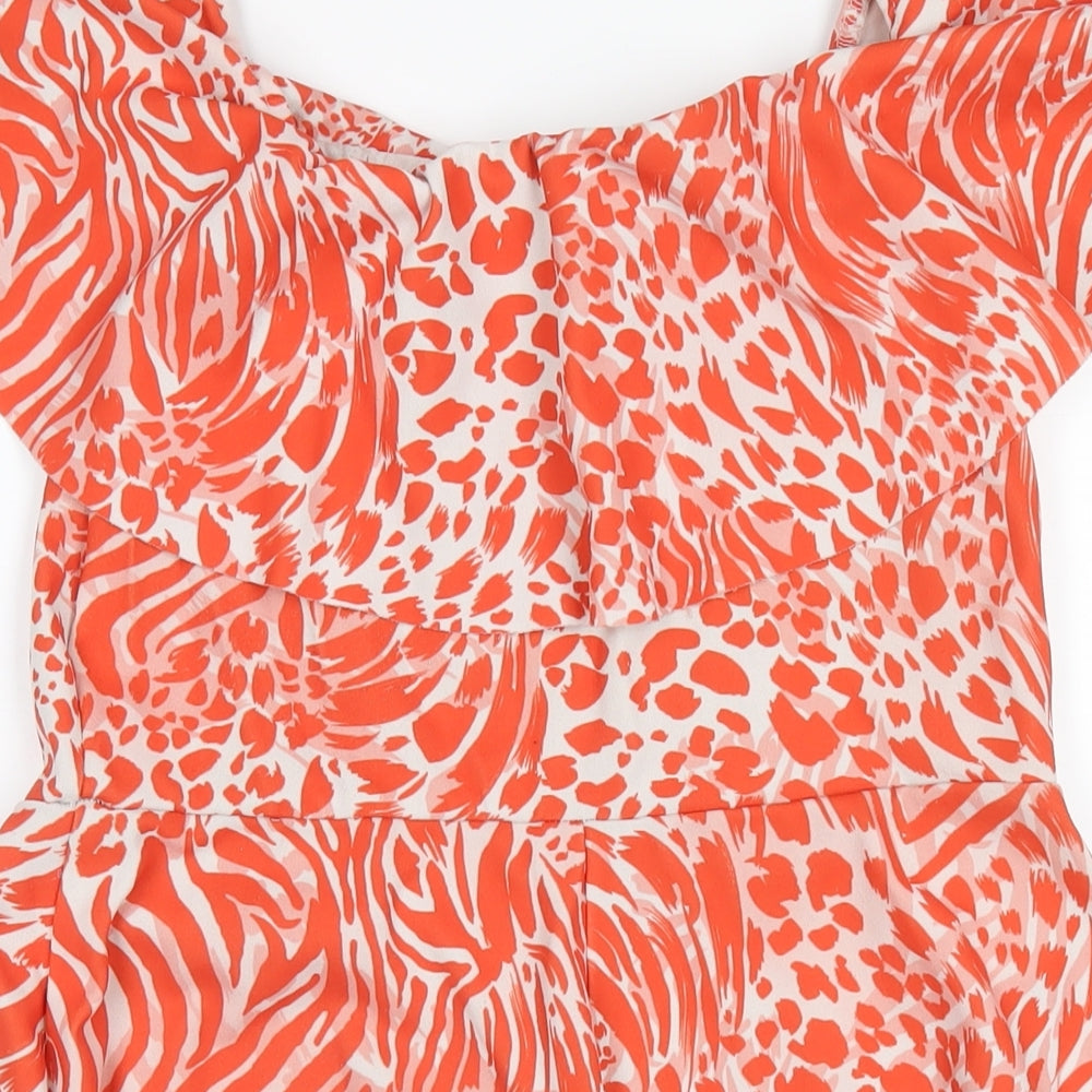 New Look Womens Orange Geometric Polyester Playsuit One-Piece Size 10 Pullover