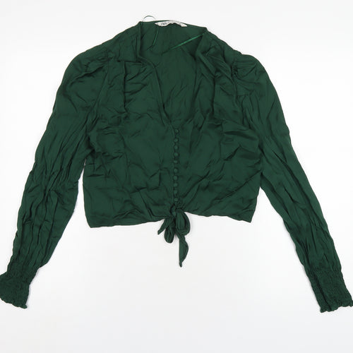 Zara Womens Green Viscose Cropped Blouse Size XS V-Neck