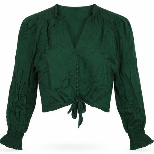 Zara Womens Green Viscose Cropped Blouse Size XS V-Neck