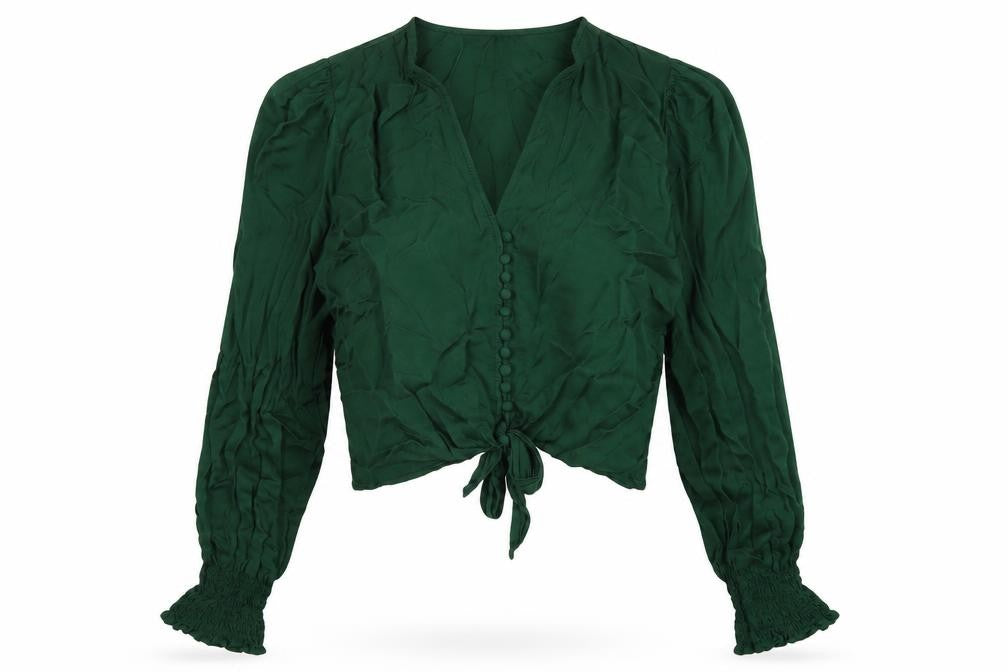 Zara Womens Green Viscose Cropped Blouse Size XS V-Neck