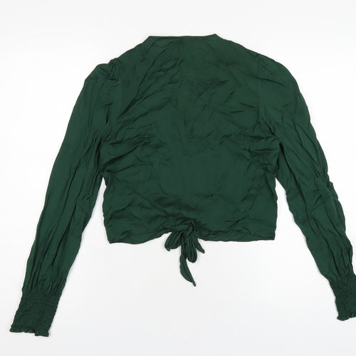 Zara Womens Green Viscose Cropped Blouse Size XS V-Neck