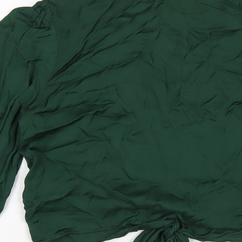 Zara Womens Green Viscose Cropped Blouse Size XS V-Neck