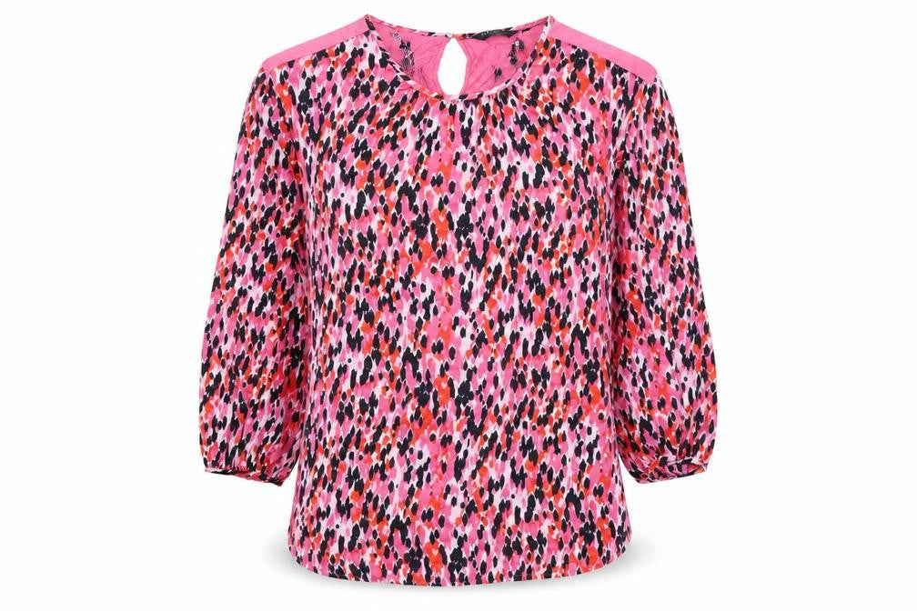 Front view of Marks & Spencer women’s pink polyester basic t-shirt, size UK 12, round neck