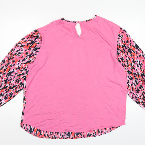 Marks and Spencer Womens Pink Polyester Basic T-Shirt Size 12 Round Neck