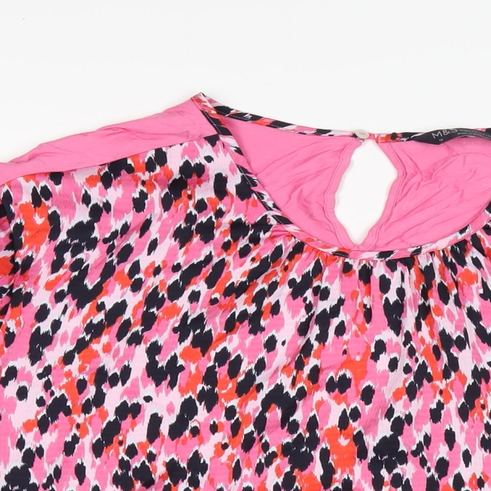 Marks and Spencer Womens Pink Polyester Basic T-Shirt Size 12 Round Neck
